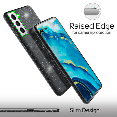 NALIA Glitzerhülle für Samsung Galaxy S22 – Funkelnder Glitzer-Look & Grip – SHINEPOP (Silikon Case) – Marke aus Berlin Schwarz NALIA Protective Hülle