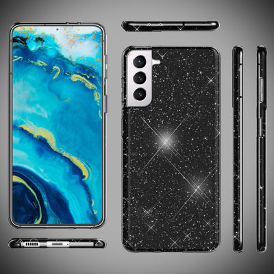 NALIA Glitzerhülle für Samsung Galaxy S22 – Funkelnder Glitzer-Look & Grip – SHINEPOP (Silikon Case) – Marke aus Berlin Schwarz NALIA Protective Hülle