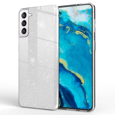 NALIA Glitzerhülle für Samsung Galaxy S22 Plus – Funkelnder Glitzer-Look & Grip – SHINEPOP (Silikon Case) – Marke aus Berlin Silber NALIA Protective Hülle