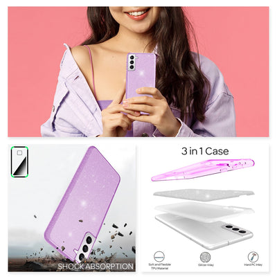 NALIA Glitzerhülle für Samsung Galaxy S22 Plus – Funkelnder Glitzer-Look & Grip – SHINEPOP (Silikon Case) – Marke aus Berlin Lila NALIA Protective Hülle
