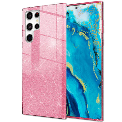 NALIA Glitzerhülle für Samsung Galaxy S22 Ultra – Funkelnder Glitzer-Look & Grip – SHINEPOP (Silikon Case) – Marke aus Berlin Pink NALIA Protective Hülle