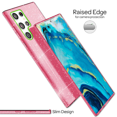 NALIA Glitzerhülle für Samsung Galaxy S22 Ultra – Funkelnder Glitzer-Look & Grip – SHINEPOP (Silikon Case) – Marke aus Berlin Pink NALIA Protective Hülle