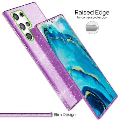 NALIA Glitzerhülle für Samsung Galaxy S22 Ultra – Funkelnder Glitzer-Look & Grip – SHINEPOP (Silikon Case) – Marke aus Berlin Lila NALIA Protective Hülle