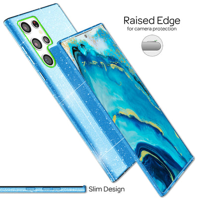 NALIA Glitzerhülle für Samsung Galaxy S22 Ultra – Funkelnder Glitzer-Look & Grip – SHINEPOP (Silikon Case) – Marke aus Berlin Blau NALIA Protective Hülle