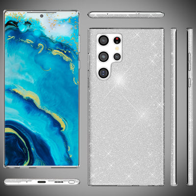 NALIA Glitzerhülle für Samsung Galaxy S22 Ultra – Funkelnder Glitzer-Look & Grip – SHINEPOP (Silikon Case) – Marke aus Berlin Silber NALIA Protective Hülle