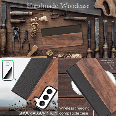 NALIA Echt-Holz Flipcase kompatibel mit Samsung Galaxy S22 Plus Hülle, FSC zert. Natur Holzhülle mit Standfunktion & Kartenfach, Premium Wood Case Wallet Rundum-Schutz Handyhülle Klapphülle - Walnuss Default Title NALIA Protective Hülle