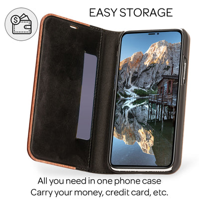 NALIA Echt-Holz Flipcase kompatibel mit iPhone 13 Pro Max Hülle, FSC zert. Natur Holzhülle mit Standfunktion & Kartenfach, Premium Wood Case Wallet Rundum-Schutz Handyhülle Klapphülle Etui - Walnuss Default Title NALIA Protective Hülle