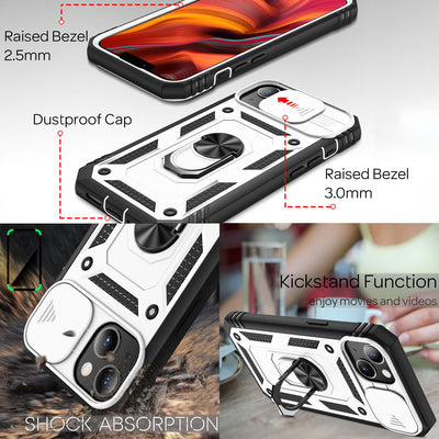 NALIA Military-Style Ringhülle kompatibel mit iPhone 13 Mini Hülle, Extrem Schützend mit Display-Rahmen & Kamera-Abdeckung, 360° Ring für Standfunktion & KFZ-Halterung, Hardcase Cover Weiß NALIA Outdoor Hülle