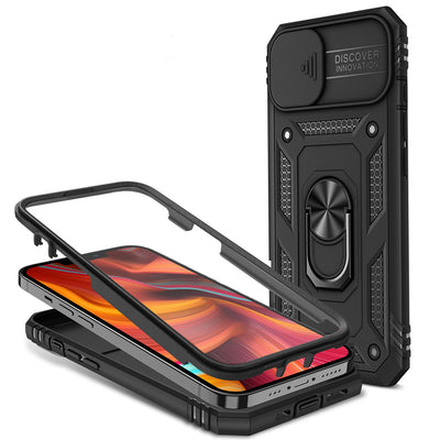 NALIA Military-Style Ringhülle kompatibel mit iPhone 13 Hülle, Extrem Schützend mit Display-Rahmen & Kamera-Abdeckung, 360° Ring für Standfunktion & KFZ-Halterung, Hardcase Stoßfest Schwarz NALIA Protective Hülle