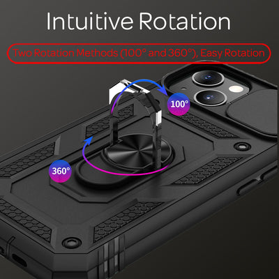 NALIA Military-Style Ringhülle kompatibel mit iPhone 13 Hülle, Extrem Schützend mit Display-Rahmen & Kamera-Abdeckung, 360° Ring für Standfunktion & KFZ-Halterung, Hardcase Stoßfest Schwarz NALIA Protective Hülle