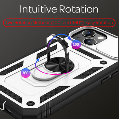 NALIA Military-Style Ringhülle kompatibel mit iPhone 13 Hülle, Extrem Schützend mit Display-Rahmen & Kamera-Abdeckung, 360° Ring für Standfunktion & KFZ-Halterung, Hardcase Stoßfest Weiß NALIA Protective Hülle