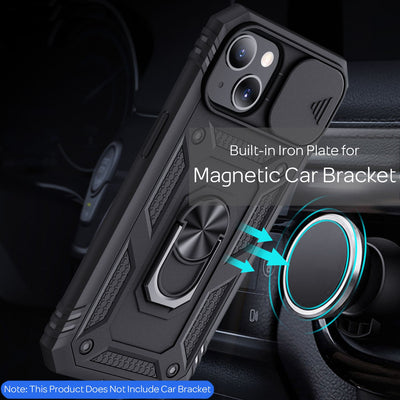 NALIA Military-Style Ringhülle kompatibel mit iPhone 13 Hülle, Extrem Schützend mit Display-Rahmen & Kamera-Abdeckung, 360° Ring für Standfunktion & KFZ-Halterung, Hardcase Stoßfest Schwarz NALIA Protective Hülle
