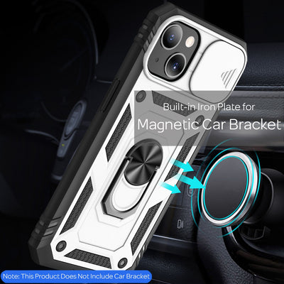 NALIA Military-Style Ringhülle kompatibel mit iPhone 13 Hülle, Extrem Schützend mit Display-Rahmen & Kamera-Abdeckung, 360° Ring für Standfunktion & KFZ-Halterung, Hardcase Stoßfest Weiß NALIA Protective Hülle