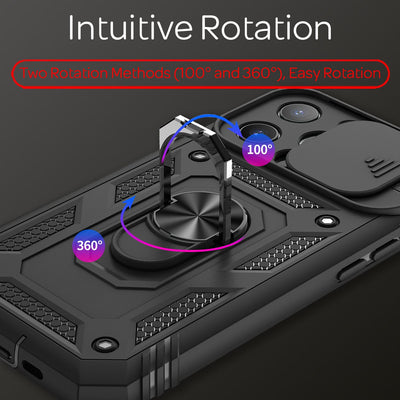 NALIA Military-Style Ringhülle kompatibel mit iPhone 13 Pro Hülle, Extrem Schützend mit Display-Rahmen & Kamera-Abdeckung, 360° Ring für Standfunktion & KFZ-Halterung, Hardcase Robust Schwarz NALIA Outdoor Hülle