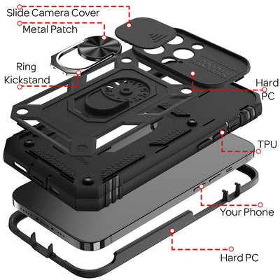 NALIA Military-Style Ringhülle kompatibel mit iPhone 13 Pro Hülle, Extrem Schützend mit Display-Rahmen & Kamera-Abdeckung, 360° Ring für Standfunktion & KFZ-Halterung, Hardcase Robust Schwarz NALIA Outdoor Hülle