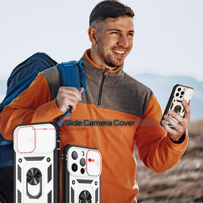 NALIA Military-Style Ringhülle kompatibel mit iPhone 13 Pro Max Hülle, Extrem Schützend mit Display-Rahmen & Kamera-Abdeckung, 360° Ring für Standfunktion & KFZ-Halter, Hardcase Robust Weiß NALIA Protective Hülle