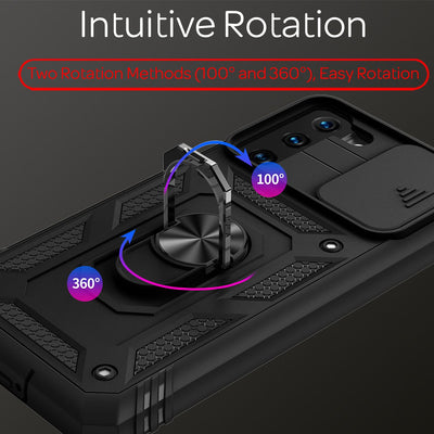 NALIA Military-Style Ringhülle kompatibel mit Samsung Galaxy S21 Hülle, Extrem Schützend mit Display-Rahmen & Kamera-Abdeckung, 360° Ring für Standfunktion & KFZ-Halterung, Hardcase Schwarz NALIA Protective Hülle