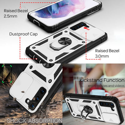 NALIA Military-Style Ringhülle kompatibel mit Samsung Galaxy S21 Hülle, Extrem Schützend mit Display-Rahmen & Kamera-Abdeckung, 360° Ring für Standfunktion & KFZ-Halterung, Hardcase Weiß NALIA Protective Hülle
