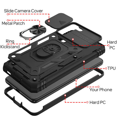 NALIA Military-Style Ringhülle kompatibel mit Samsung Galaxy S21 Hülle, Extrem Schützend mit Display-Rahmen & Kamera-Abdeckung, 360° Ring für Standfunktion & KFZ-Halterung, Hardcase Schwarz NALIA Protective Hülle