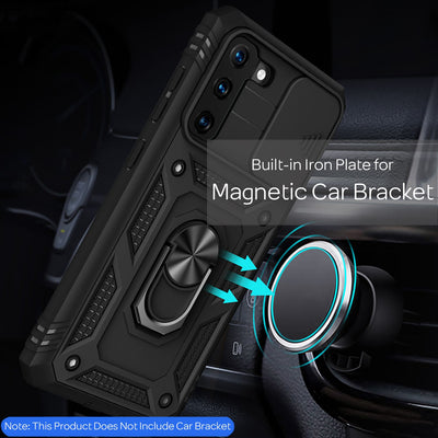 NALIA Military-Style Ringhülle kompatibel mit Samsung Galaxy S21 Hülle, Extrem Schützend mit Display-Rahmen & Kamera-Abdeckung, 360° Ring für Standfunktion & KFZ-Halterung, Hardcase Schwarz NALIA Protective Hülle