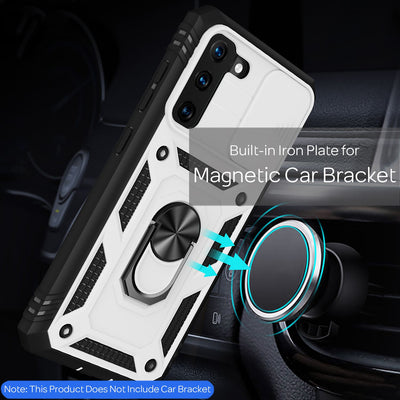NALIA Military-Style Ringhülle kompatibel mit Samsung Galaxy S21 Hülle, Extrem Schützend mit Display-Rahmen & Kamera-Abdeckung, 360° Ring für Standfunktion & KFZ-Halterung, Hardcase Weiß NALIA Protective Hülle