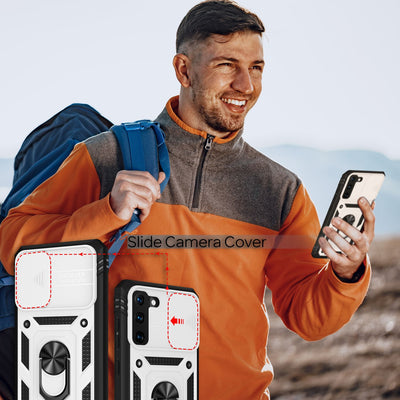 NALIA Military-Style Ringhülle kompatibel mit Samsung Galaxy S21 Hülle, Extrem Schützend mit Display-Rahmen & Kamera-Abdeckung, 360° Ring für Standfunktion & KFZ-Halterung, Hardcase Weiß NALIA Protective Hülle