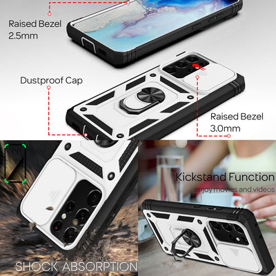 NALIA Military-Style Ringhülle kompatibel mit Samsung Galaxy S21 Ultra Hülle, Extrem Schützend mit Display-Rahmen & Kamera-Abdeckung, 360° Ring für Standfunktion & KFZ-Halter, Hardcase Weiß NALIA Protective Hülle