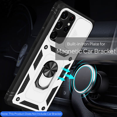 NALIA Military-Style Ringhülle kompatibel mit Samsung Galaxy S21 Ultra Hülle, Extrem Schützend mit Display-Rahmen & Kamera-Abdeckung, 360° Ring für Standfunktion & KFZ-Halter, Hardcase Weiß NALIA Protective Hülle