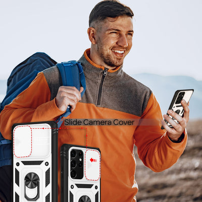 NALIA Military-Style Ringhülle kompatibel mit Samsung Galaxy S21 Ultra Hülle, Extrem Schützend mit Display-Rahmen & Kamera-Abdeckung, 360° Ring für Standfunktion & KFZ-Halter, Hardcase Weiß NALIA Protective Hülle