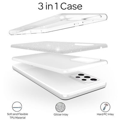 NALIA Glitzerhülle für Samsung Galaxy A53 – Funkelnder Glitzer-Look & Grip – SHINEPOP (Silikon Case) – Marke aus Berlin Silber NALIA Protective Hülle