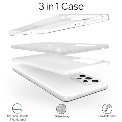 NALIA Robuste Glitzerhülle für Samsung Galaxy A53, Glänzende Glitzer Hybrid Schutzhülle Verstärkte Silikon Handyhülle Silber NALIA Protective Hülle