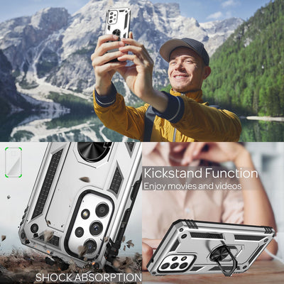 NALIA Panzerhülle für Samsung Galaxy A33 – Ring-Ständer 360° & Magnet-Halterung Kompatibel – RINGDEFEND (Stoßfestes Outdoor Case) – Marke aus Berlin Silber NALIA Outdoor Hülle