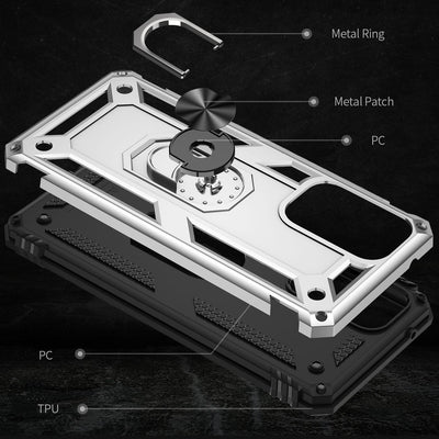 NALIA Panzerhülle für Samsung Galaxy A33 – Ring-Ständer 360° & Magnet-Halterung Kompatibel – RINGDEFEND (Stoßfestes Outdoor Case) – Marke aus Berlin Silber NALIA Outdoor Hülle