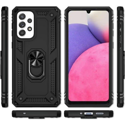 NALIA Panzerhülle für Samsung Galaxy A33 – Ring-Ständer 360° & Magnet-Halterung Kompatibel – RINGDEFEND (Stoßfestes Outdoor Case) – Marke aus Berlin Schwarz NALIA Outdoor Hülle