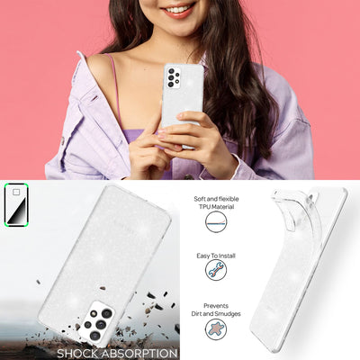 NALIA Glitzerhülle für Samsung Galaxy A53 – Funkelndes Silikon Case – DAZZLIN (Transparent & Stoßfest) – Marke aus Berlin Transparent NALIA Transparente Hülle