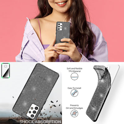 NALIA Glitzerhülle für Samsung Galaxy A53 – Funkelndes Silikon Case – DAZZLIN (Transparent & Stoßfest) – Marke aus Berlin Schwarz NALIA Transparente Hülle