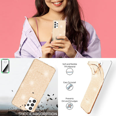 NALIA Glitzerhülle für Samsung Galaxy A53 – Funkelndes Silikon Case – DAZZLIN (Transparent & Stoßfest) – Marke aus Berlin Gold NALIA Transparente Hülle