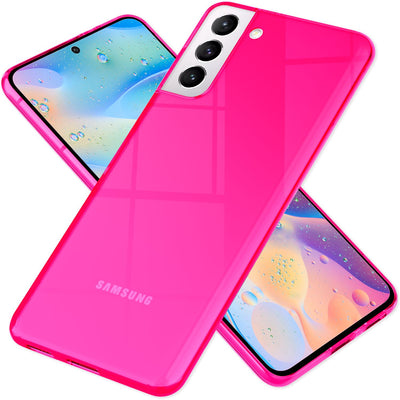NALIA Neon Silikonhülle für Samsung Galaxy S21 FE – Knallige Signal-Farbe & Linsenschutz – VIBE (Transparentes Case) – Marke aus Berlin Pink NALIA Transparente Hülle