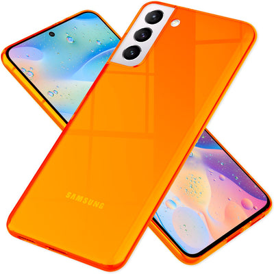 NALIA Neon Silikonhülle für Samsung Galaxy S21 FE – Knallige Signal-Farbe & Linsenschutz – VIBE (Transparentes Case) – Marke aus Berlin Orange NALIA Transparente Hülle