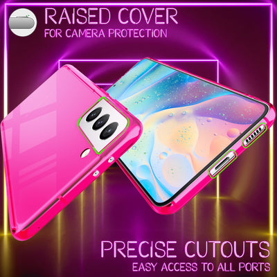 NALIA Neon Silikonhülle für Samsung Galaxy S21 FE – Knallige Signal-Farbe & Linsenschutz – VIBE (Transparentes Case) – Marke aus Berlin Pink NALIA Transparente Hülle