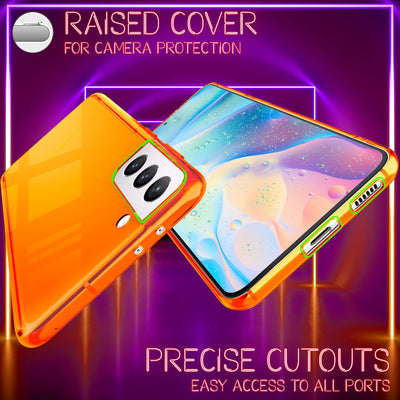 NALIA Neon Silikonhülle für Samsung Galaxy S21 FE – Knallige Signal-Farbe & Linsenschutz – VIBE (Transparentes Case) – Marke aus Berlin Orange NALIA Transparente Hülle