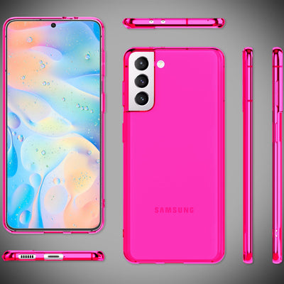 NALIA Neon Silikonhülle für Samsung Galaxy S21 FE – Knallige Signal-Farbe & Linsenschutz – VIBE (Transparentes Case) – Marke aus Berlin Pink NALIA Transparente Hülle