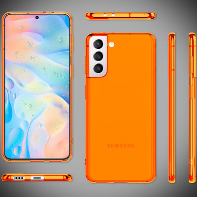 NALIA Neon Silikonhülle für Samsung Galaxy S21 FE – Knallige Signal-Farbe & Linsenschutz – VIBE (Transparentes Case) – Marke aus Berlin Orange NALIA Transparente Hülle