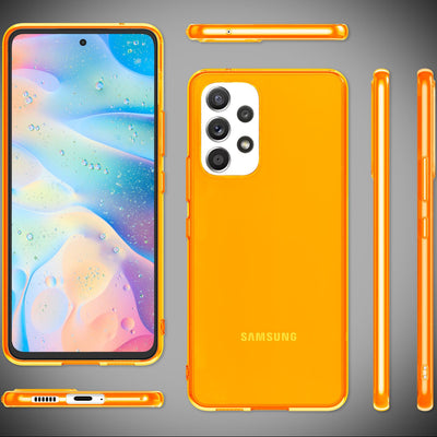 NALIA Neon Silikonhülle für Samsung Galaxy A53 – Knallige Signal-Farbe & Linsenschutz – VIBE (Transparentes Case) – Marke aus Berlin Orange NALIA Transparente Hülle