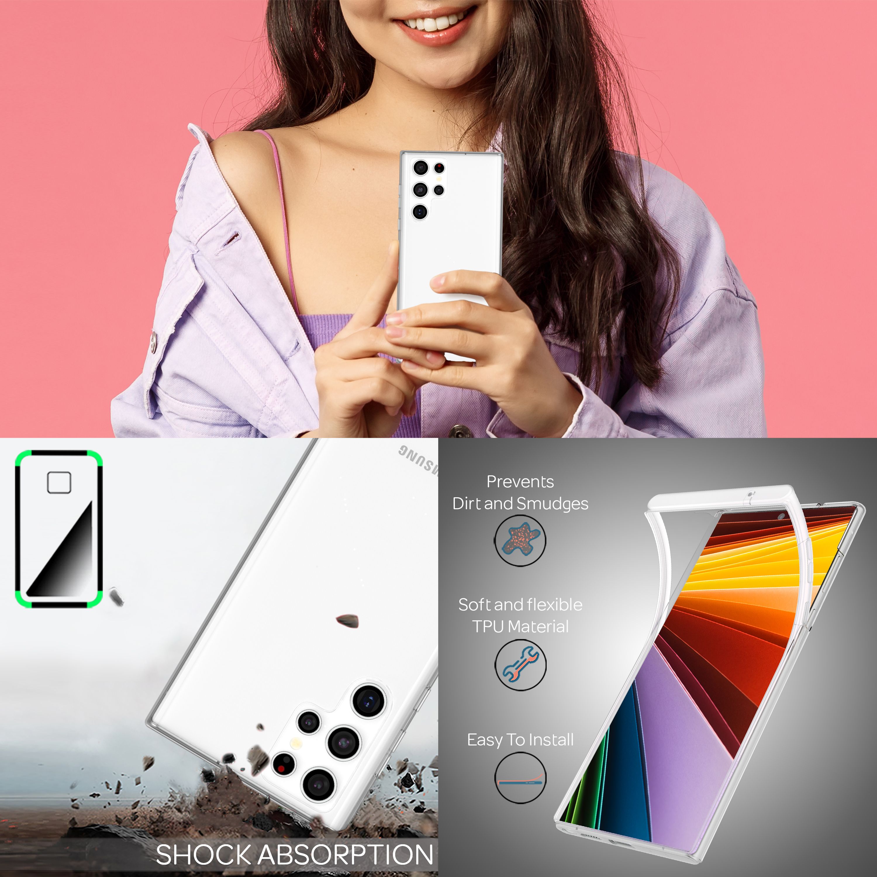 NALIA Klare 360° Schutzhülle für Samsung Galaxy S22 Ultra, Komplettschutz Transparent Anti-Gelb Robust, Hardcase & Silikon Bumper & Displayschutz Default Title NALIA Transparente Hülle