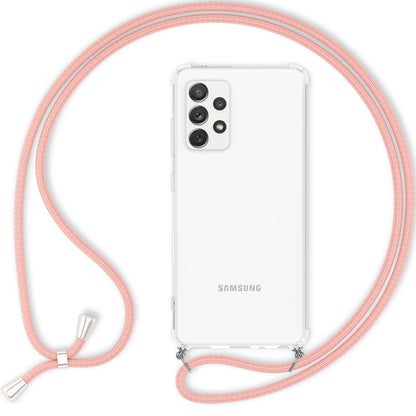 Für Samsung Galaxy A33 - Handy Hülle mit Kette Robust Hard Case & Umhänge Band Pink NALIA Transparente Hülle