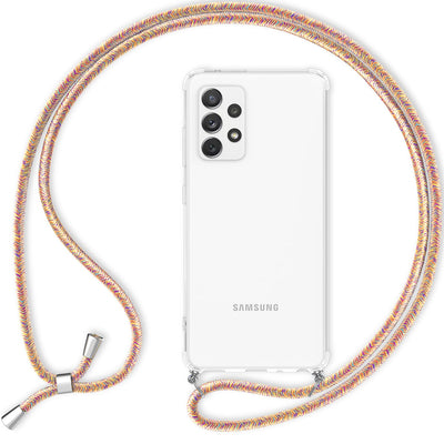 NALIA Handykette für Samsung Galaxy A33 – Transparentes Hybrid-Case & Band – HANGIT (Anti-Gelb Rückseite & Verstellbar) – Marke aus Berlin Regenbogen NALIA Transparente Hülle