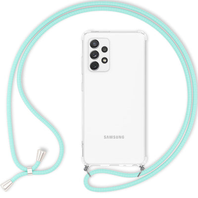 NALIA Handykette für Samsung Galaxy A33 – Transparentes Hybrid-Case & Band – HANGIT (Anti-Gelb Rückseite & Verstellbar) – Marke aus Berlin Mint-Grün NALIA Transparente Hülle