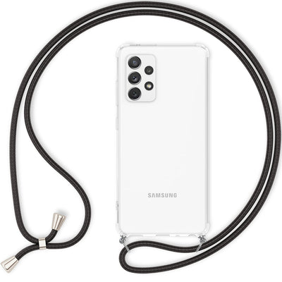NALIA Handykette für Samsung Galaxy A53 – Transparentes Hybrid-Case & Band – HANGIT (Anti-Gelb Rückseite & Verstellbar) – Marke aus Berlin Schwarz NALIA Transparente Hülle