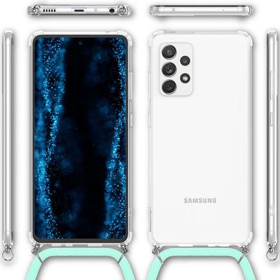 NALIA Handykette für Samsung Galaxy A53 – Transparentes Hybrid-Case & Band – HANGIT (Anti-Gelb Rückseite & Verstellbar) – Marke aus Berlin Mint-Grün NALIA Transparente Hülle